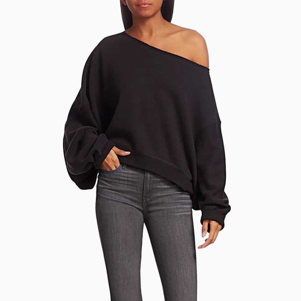 R13 Patti Asymmetric Puff-Sleeve Off-the-Shoulder Sweatshirt XS